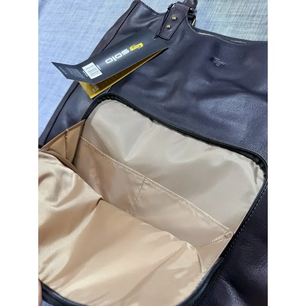 NWT Solo New York Executive Bucket Tote Brown Full Grain Leather Laptop Bag